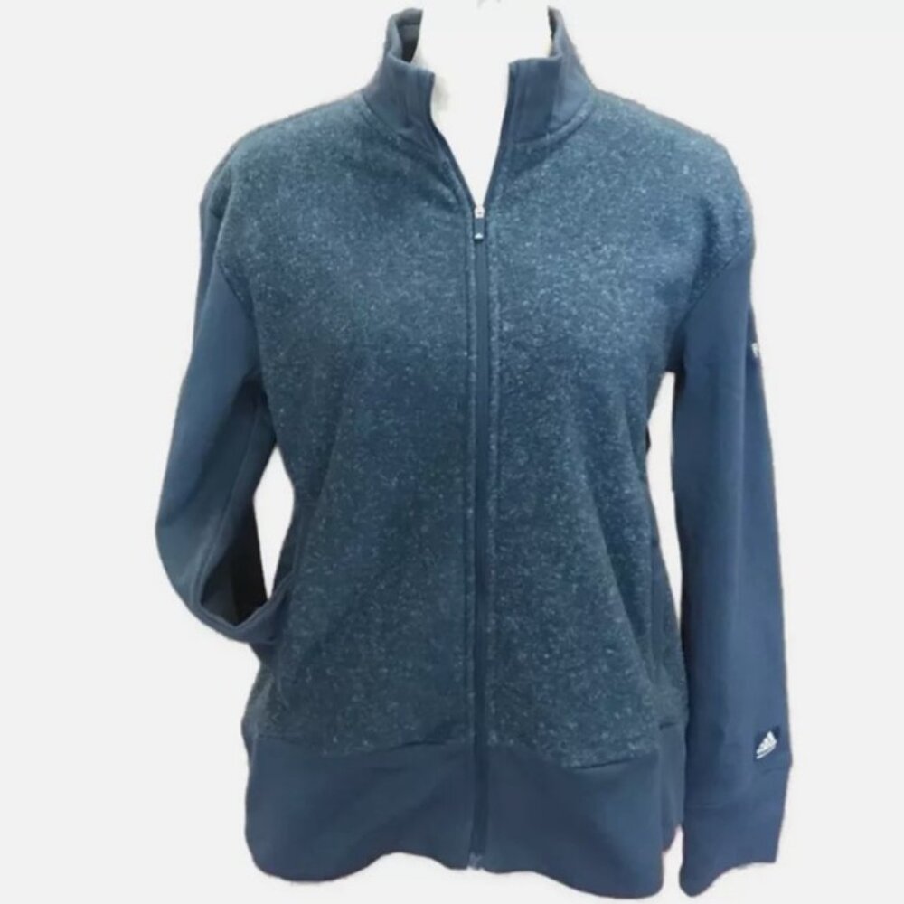 Adidas Fleece Jacket Womens M Blue Golf Full Zip Casual Sporty‎ Logo Long Sleeve